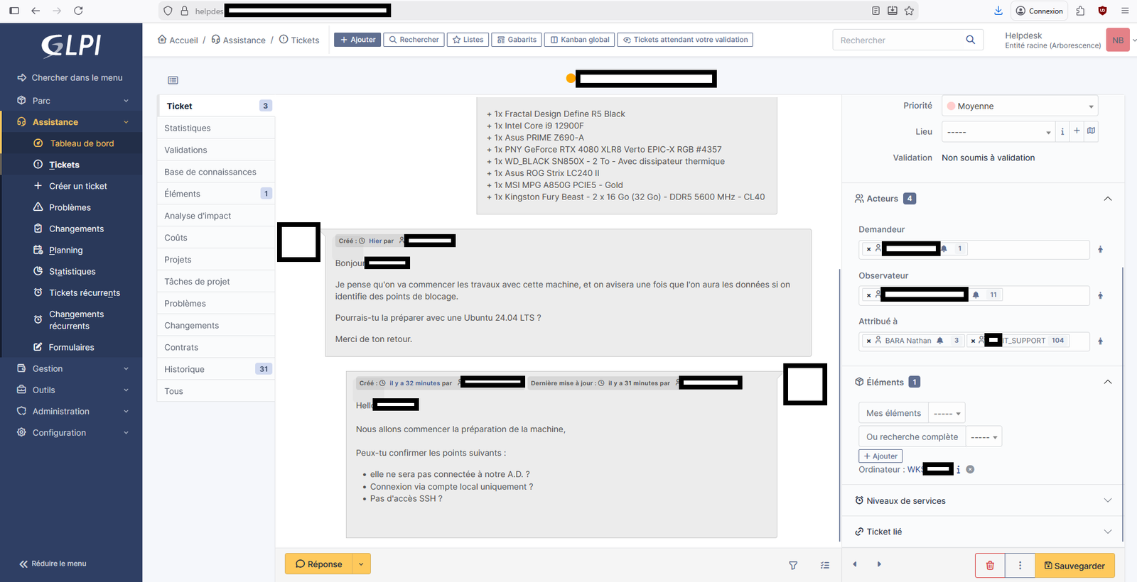 Ticket GLPI Demande PC Ubuntu partie 2
