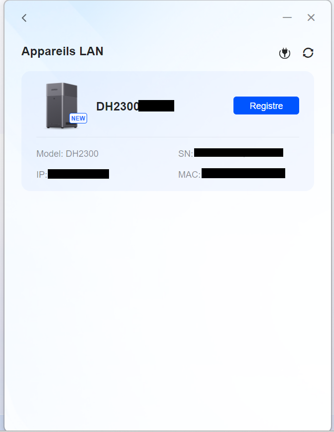 Interface de configuration NAS - Étape 1