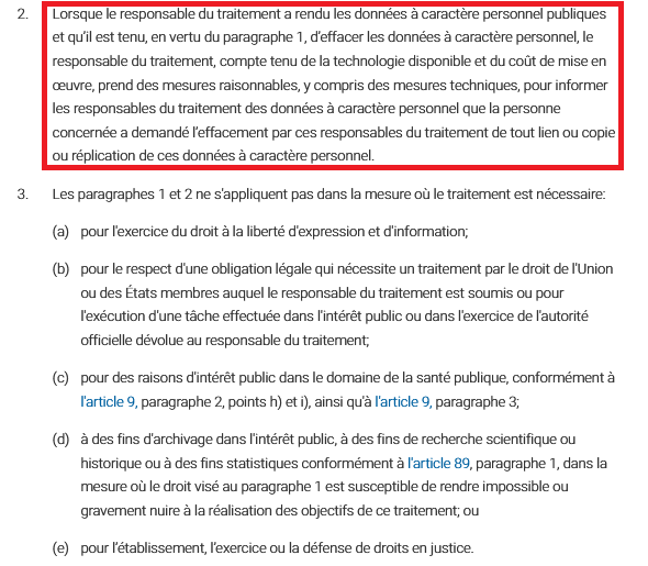 RGPD Article 17 - Paragraphe 2