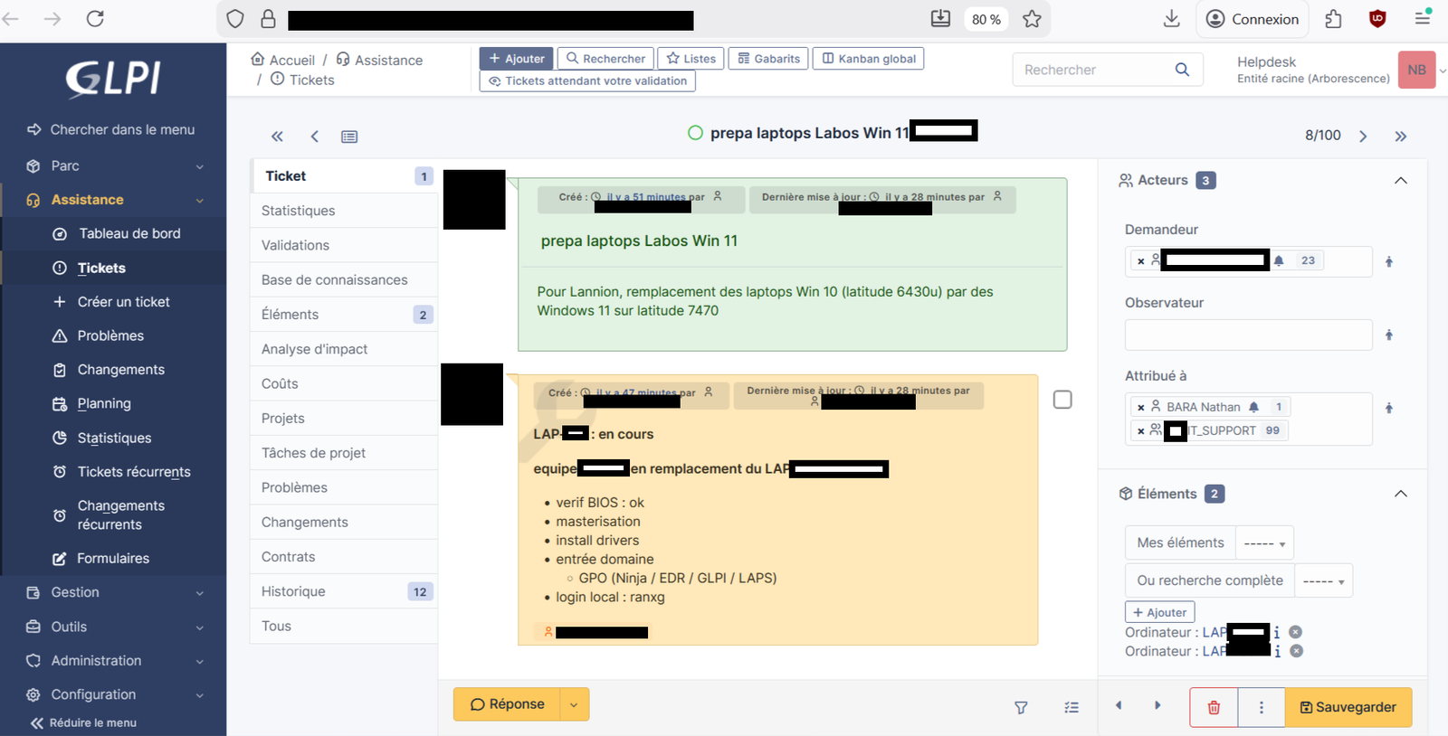 Ticket GLPI de la demande de masterisation