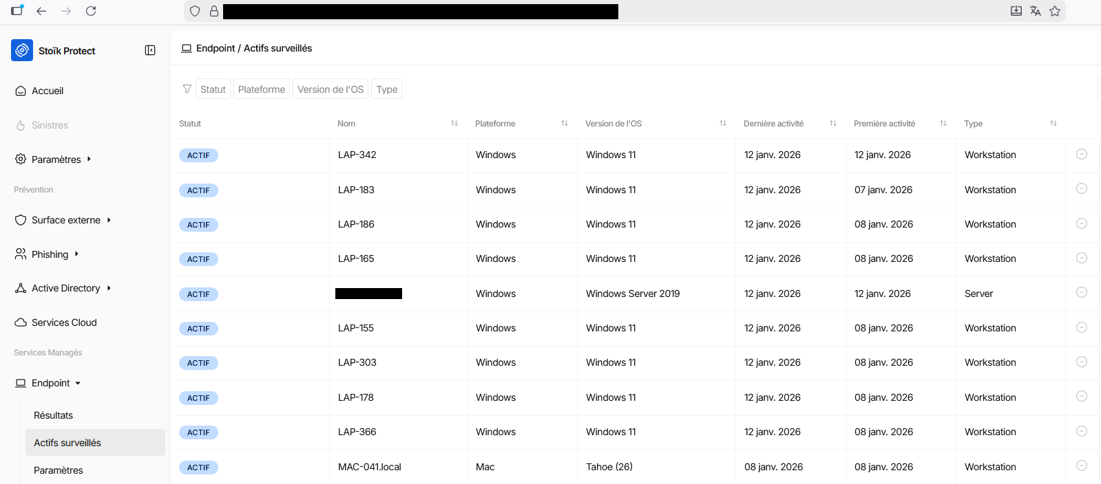 Actifs Windows surveillés