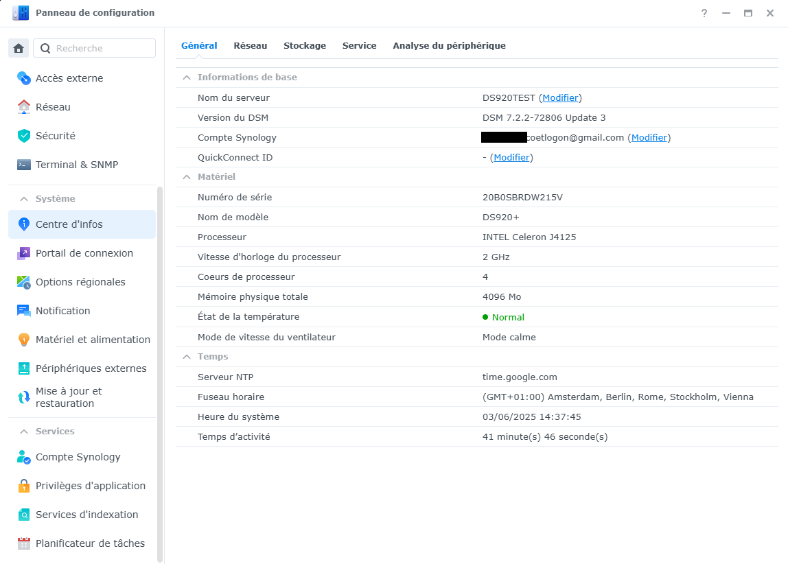 Interface de configuration NAS 1