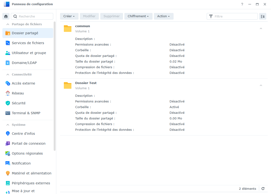 Interface de configuration NAS 2