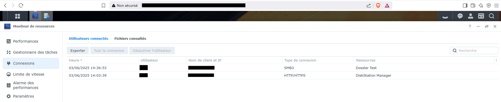 Interface de configuration NAS 3