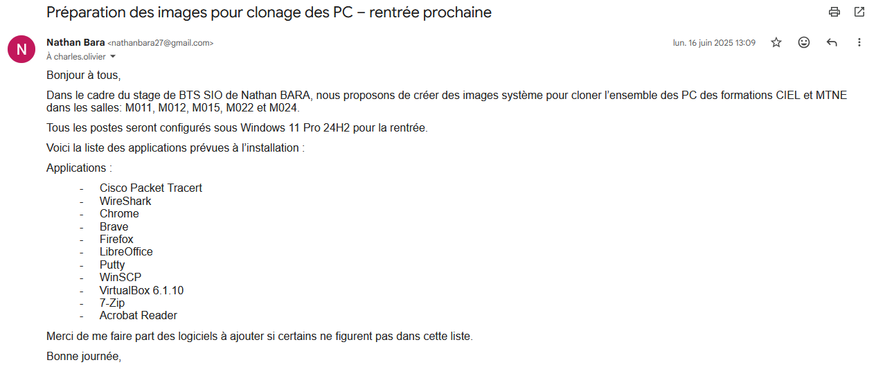 Email de mise en production