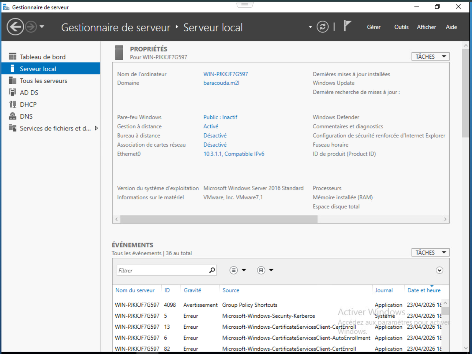 Gestionnaire de serveur AD