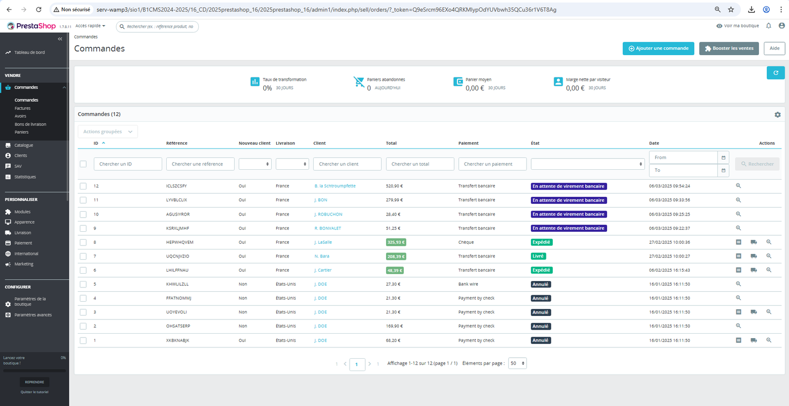 Gestion des commandes