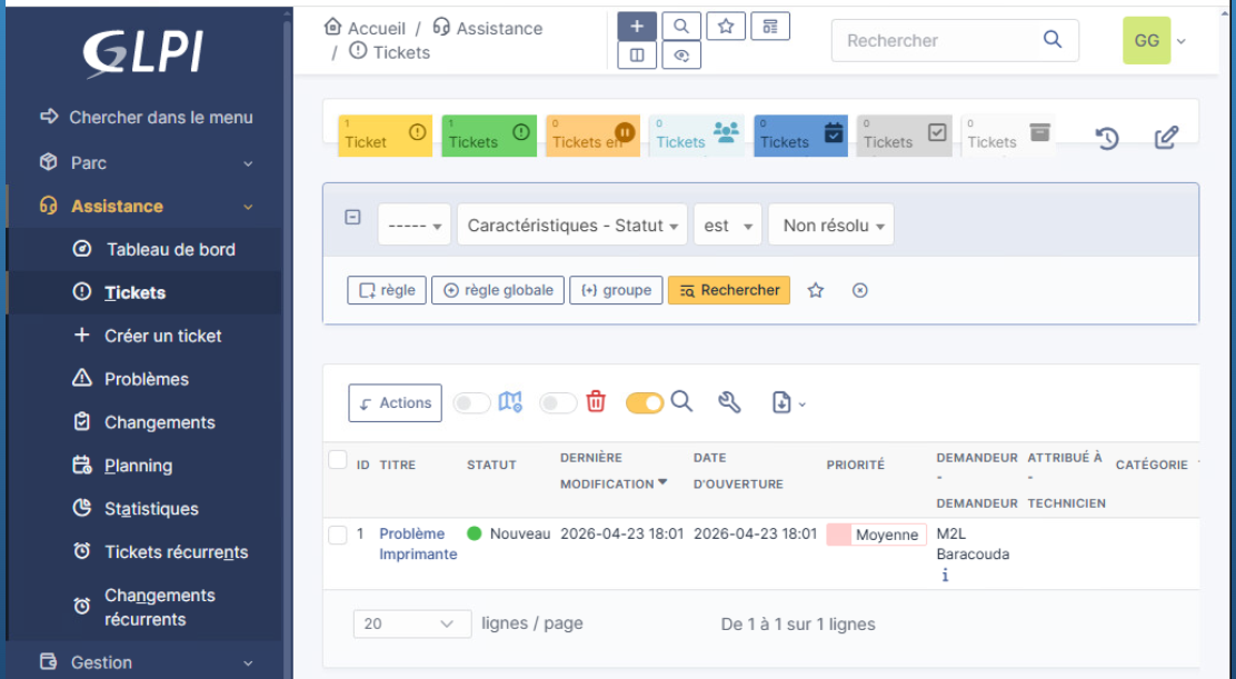 Interface de ticketing GLPI