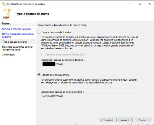 Assistant Nouvel espace de noms